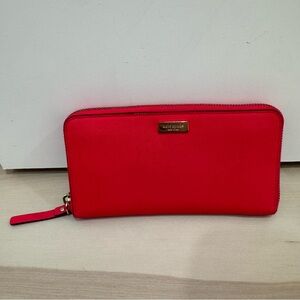 Kate Spade Continental Leather Zip Around Wallet Organizer Hot Coral Pink